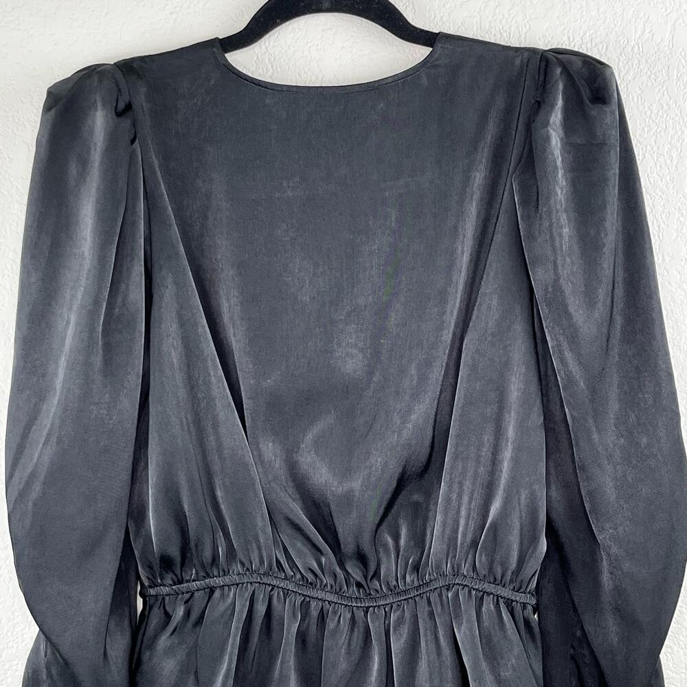 DKNY Black Satin Peplum Blouse V-Neck Long Puff Sleeve Evening Party XS NWT - Picture 9 of 13
